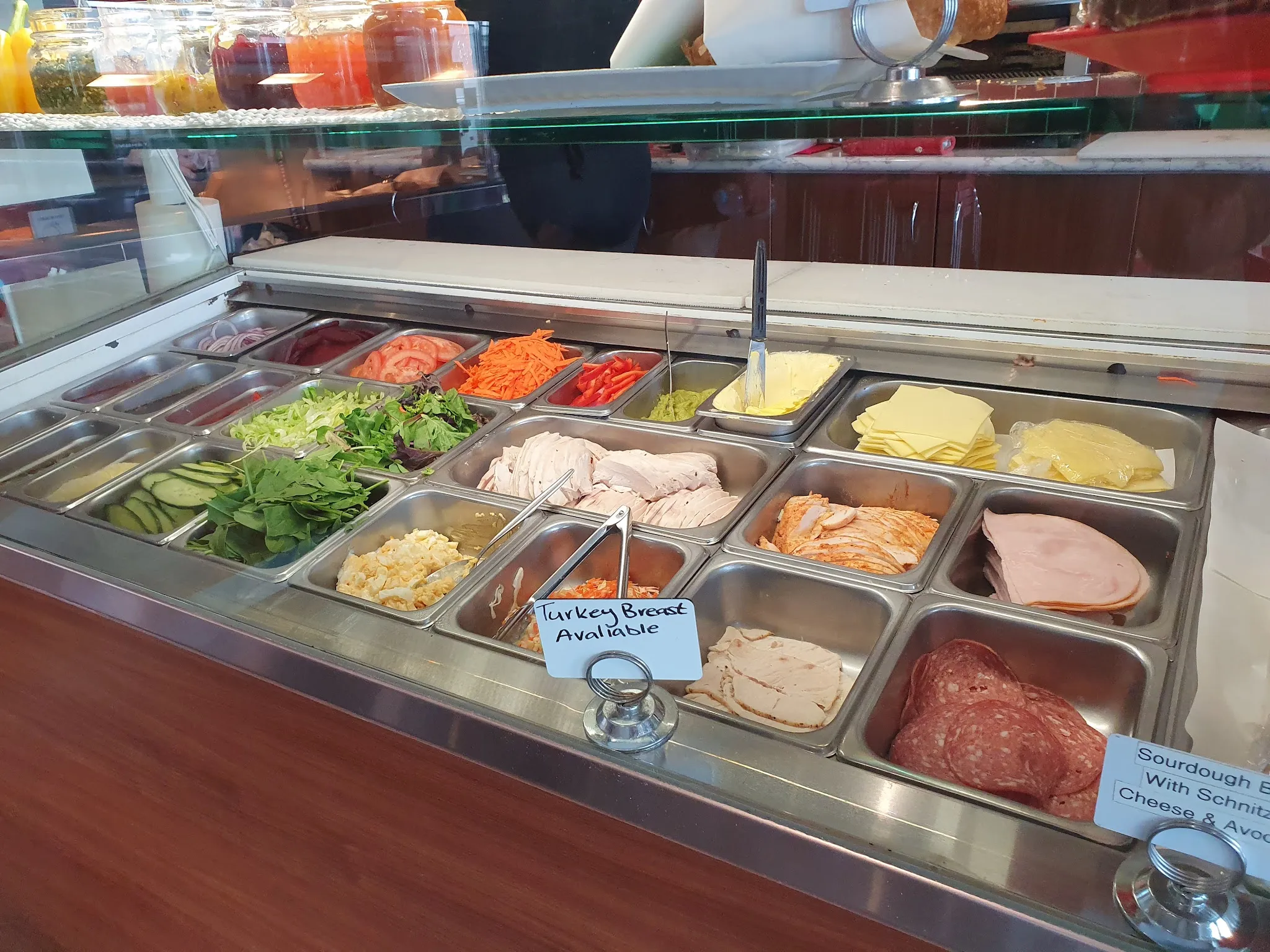 Sandwich bar fillings including meats, cheese and fresh salad
